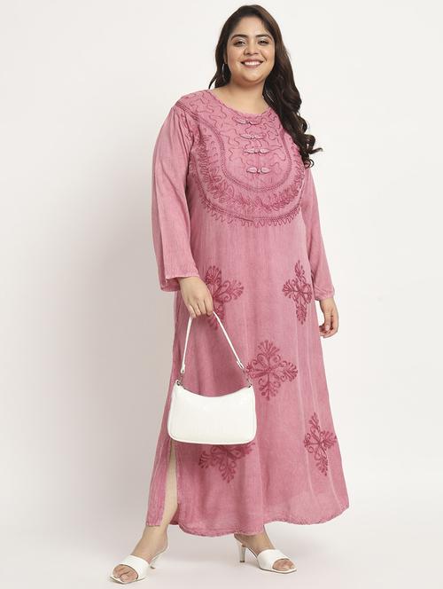 women round neck embroidered plus size maxi dress - 21178748 - Very Small Image - 1