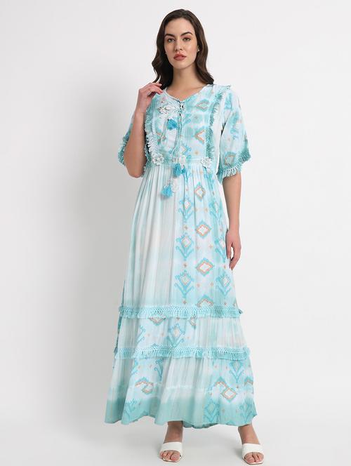 light blue rayon fit & flare dress - 21178808 - Very Small Image - 1