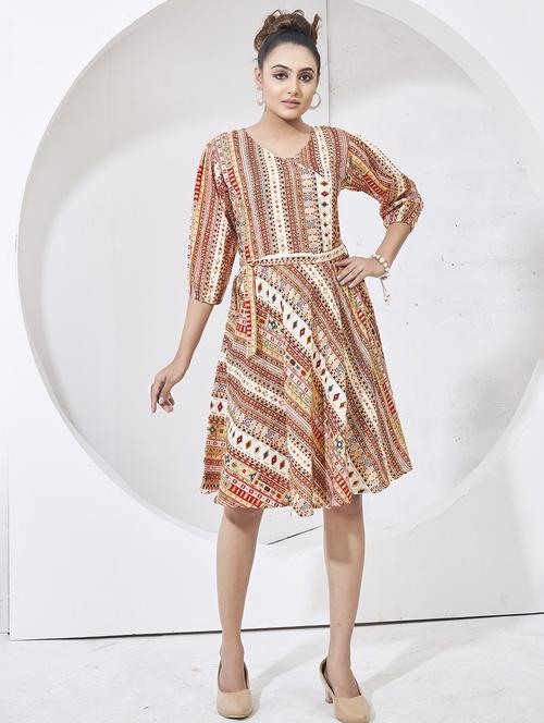 off white printed cotton a-line dress - 21179046 - Very Small Image - 1