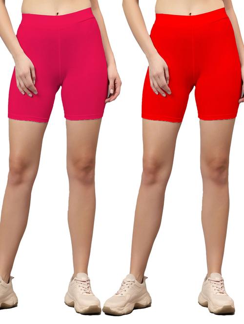 pack of 2 multi colored solid mid rise cycling shorts - 21179510 - Very Small Image - 1