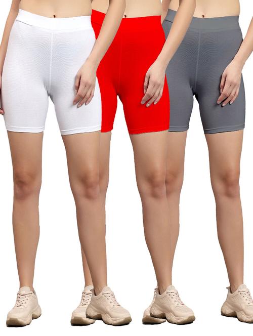 pack of 3 multi colored solid mid rise cycling shorts - 21179534 - Very Small Image - 1