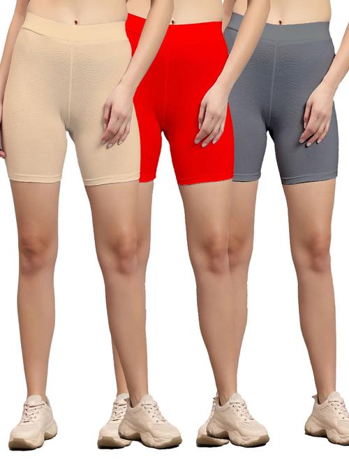 pack of 3 multi colored solid mid rise cycling shorts - 21179545 - Very Small Image - 1