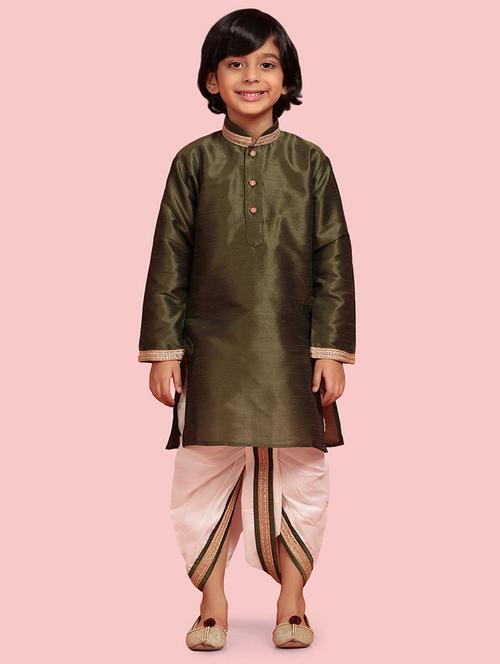 green solids dhoti kurta set - 21179571 - Very Small Image - 1