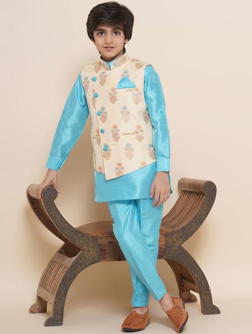 light blue self design kurta sets - 21179610 - Very Small Image - 1