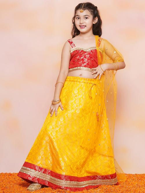 yellow self design lehenga choli with dupatta - 21179614 - Very Small Image - 1