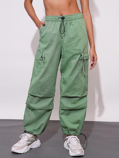 globus women powder green washed relaxed straight leg cargo with adjustable toggles hem - 21179699 - Very Small Image - 1