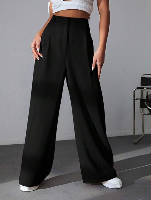 women solid high rise wide leg trouser - 21179911 - Very Small Image - 1
