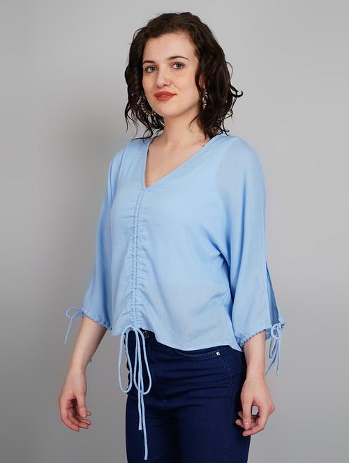 light blue cotton blend regular top - 21180716 - Very Small Image - 1