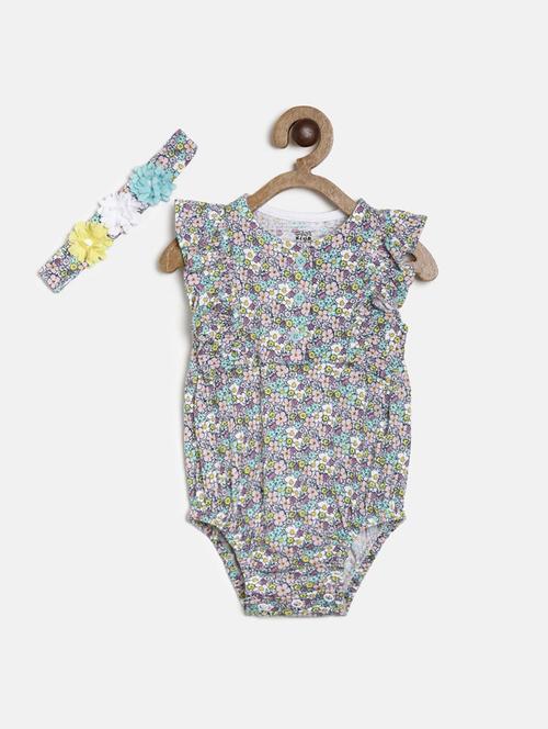 infant printed romper with hair band - 21181718 - Very Small Image - 1