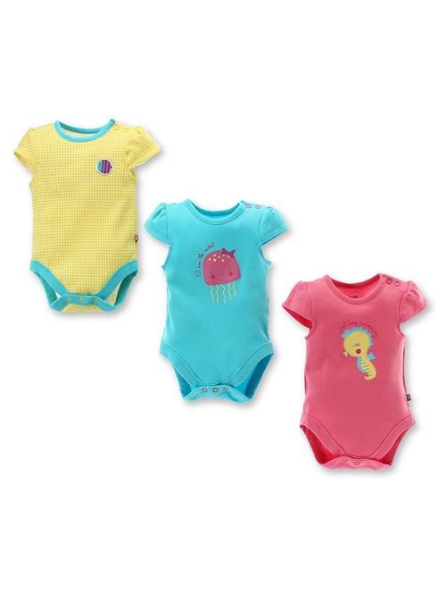 pack of 3 multi colored cotton romper - 21182513 - Very Small Image - 1