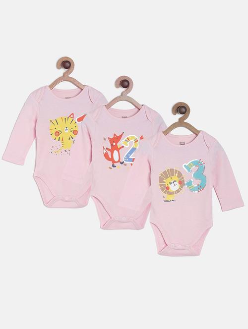 pack of 3 pink printed rompers - 21182617 - Very Small Image - 1