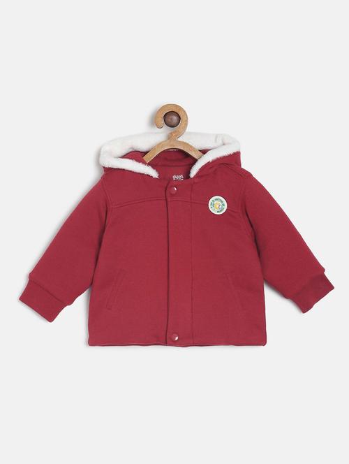 red solids hooded neck long sleeves coats - 21182918 - Very Small Image - 1