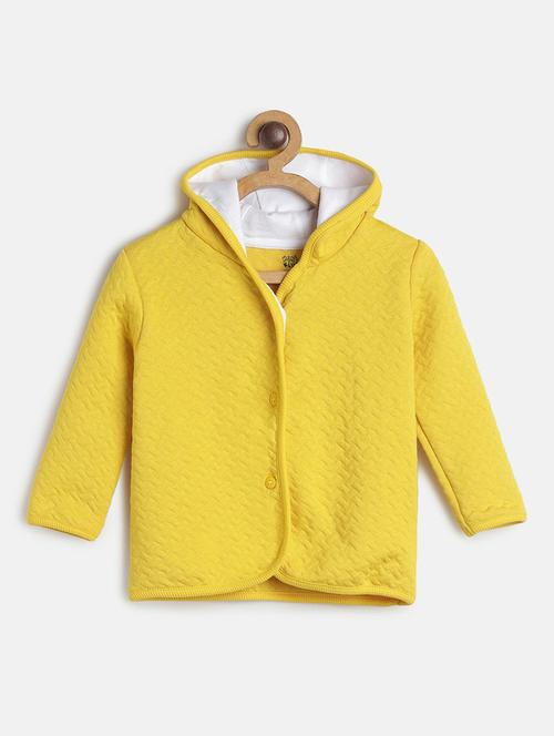yellow solids hooded neck long sleeves coats - 21182923 - Very Small Image - 1