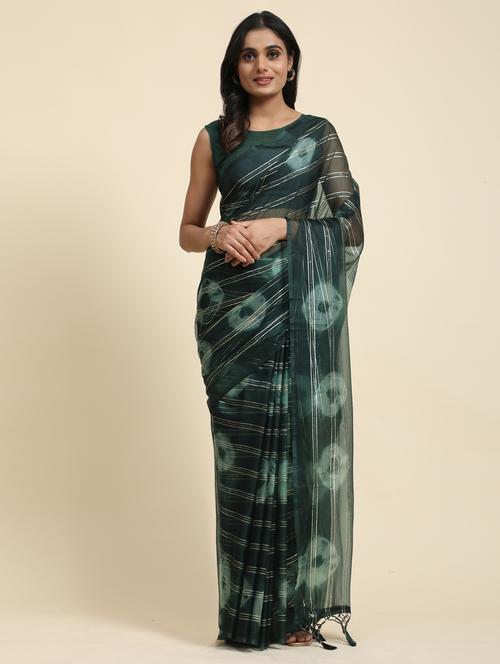 women green sequin work printed saree with blouse - 21183980 - Very Small Image - 1