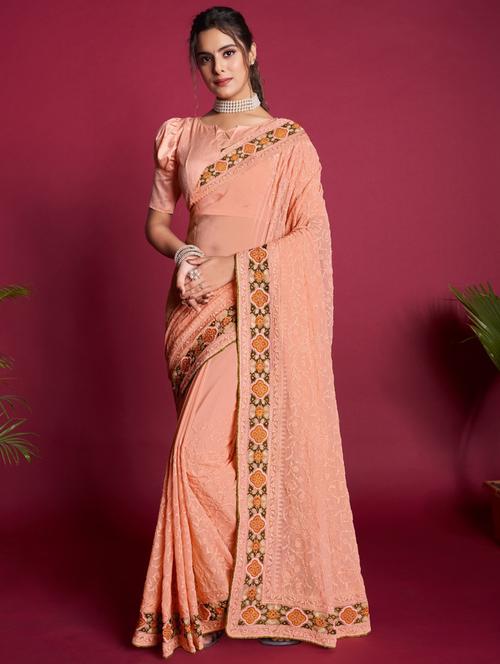 women orange embroidered saree - 21184024 - Very Small Image - 1
