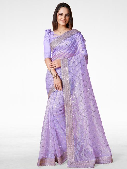 women lavender sequin work saree - 21184033 - Very Small Image - 1