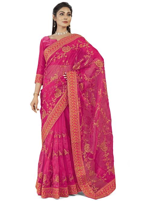 women pink embroidered saree with blouse - 21184116 - Very Small Image - 1
