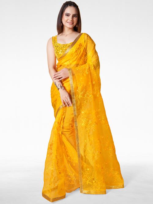 women yellow embroidered saree - 21184167 - Very Small Image - 1
