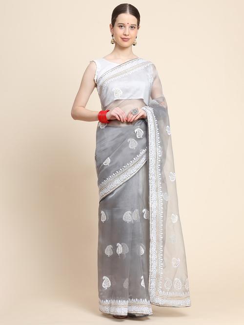 women grey embroidered saree - 21184171 - Very Small Image - 1