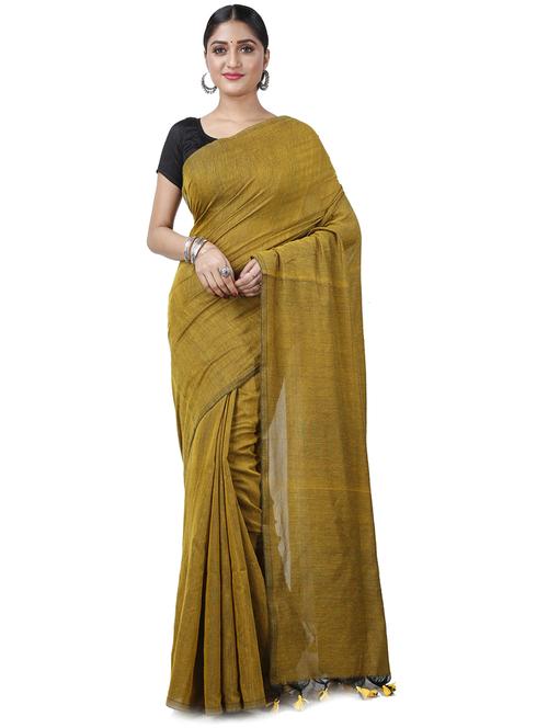 gold cotton blend handloom saree - 21185039 - Very Small Image - 1