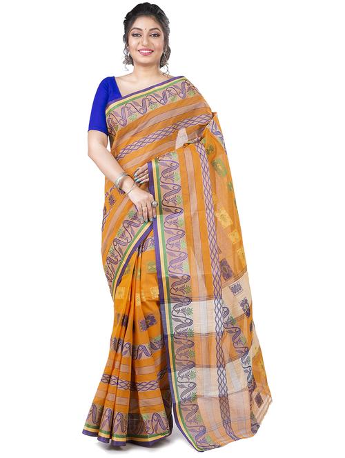 mustard self design tant saree - 21185048 - Very Small Image - 1
