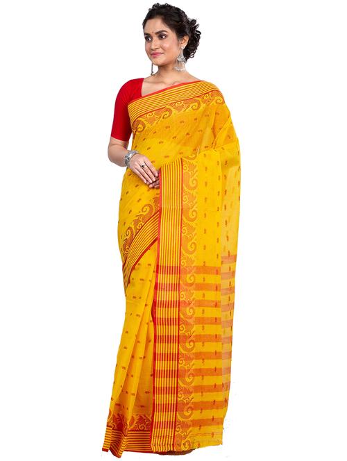 yellow self design tant saree - 21185060 - Very Small Image - 1