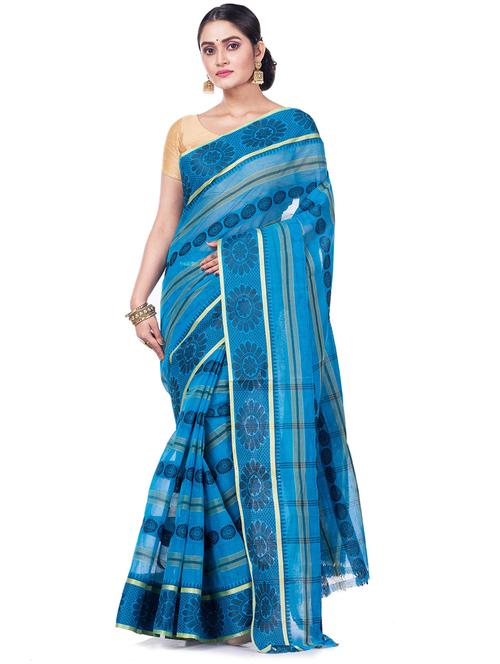 blue cotton blend tant saree - 21185110 - Very Small Image - 1