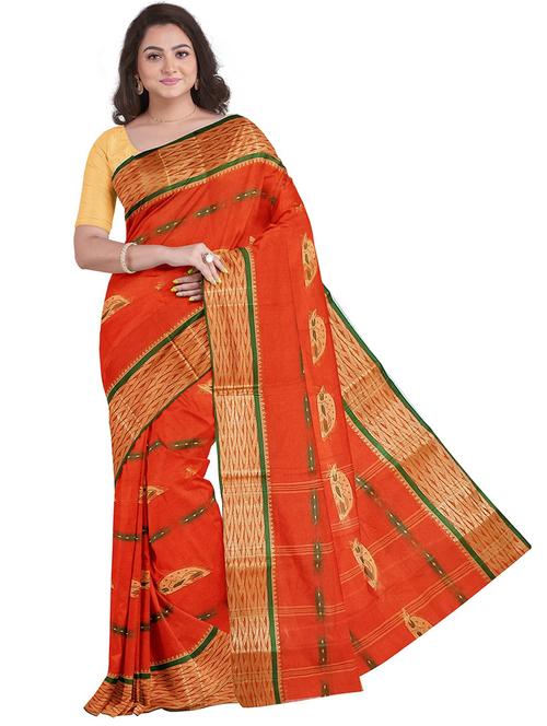 orange cotton blend tant saree - 21185126 - Very Small Image - 1