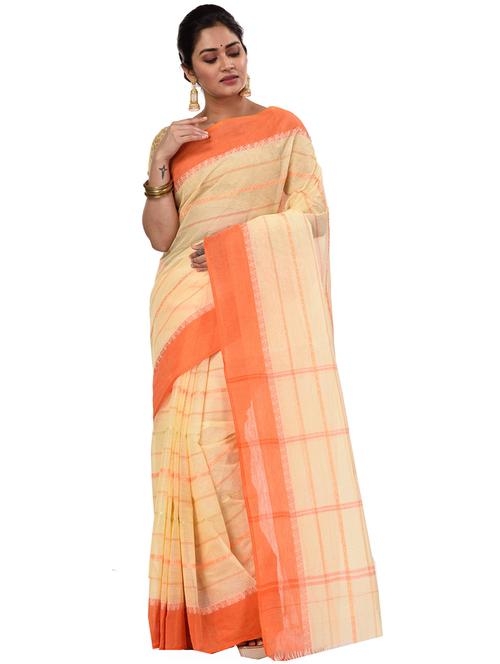 orange cotton blend tant saree - 21185140 - Very Small Image - 1