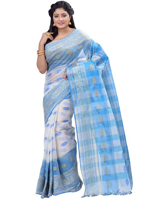 white cotton blend tant saree - 21185151 - Very Small Image - 1