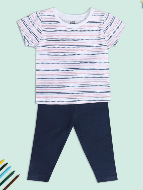 girls round neck stripes full length set - 21187003 - Very Small Image - 1