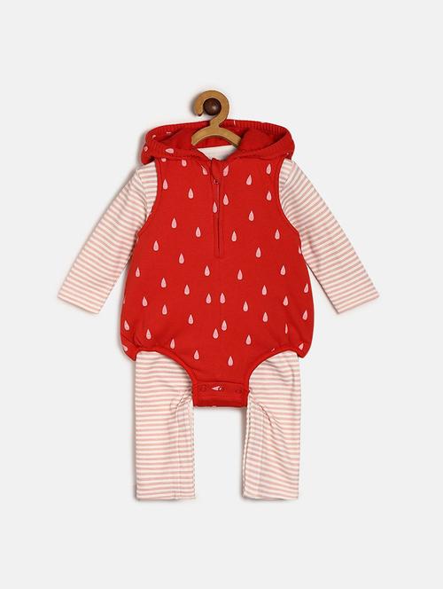 set of 2 red cotton rompers - 21187064 - Very Small Image - 1