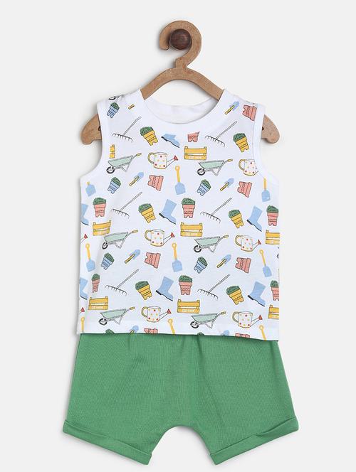 white cotton t-shirt & shorts set - 21187185 - Very Small Image - 1