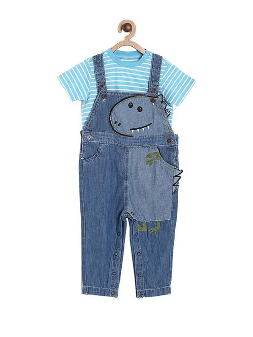 blue cotton blend dungaree set - 21187430 - Very Small Image - 1