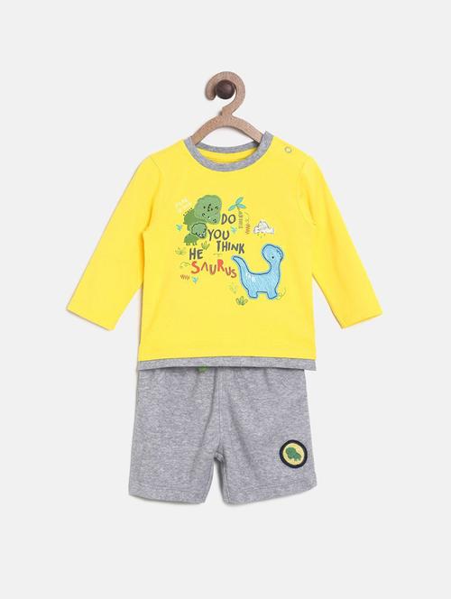 yellow printed t-shirt & shorts twin set - 21187455 - Very Small Image - 1