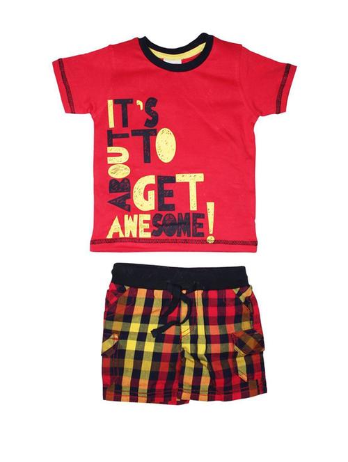 red cotton blend shorts set - 21187643 - Very Small Image - 1