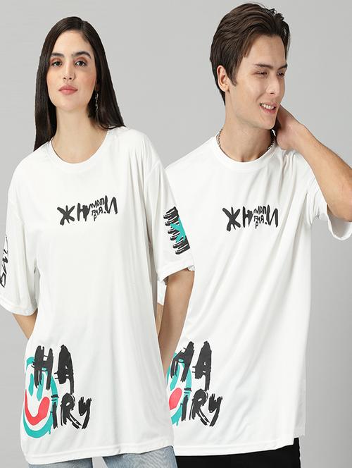 white cotton blend printed couple t-shirt - 21193967 - Very Small Image - 1