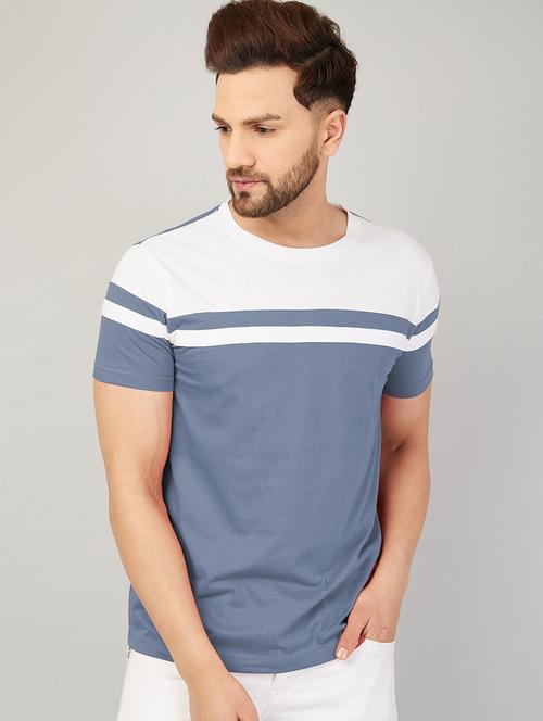 blue cotton blend color block tshirt - 21194003 - Very Small Image - 1