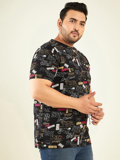 black cotton all over print plus t-shirt - 21194259 - Very Small Image - 1