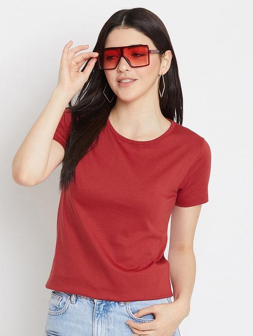 women solid round neck cotton t-shirt - 21194416 - Very Small Image - 1
