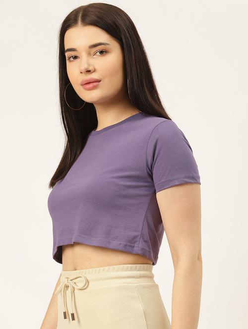 women solid round neck crop top - 21194635 - Very Small Image - 1