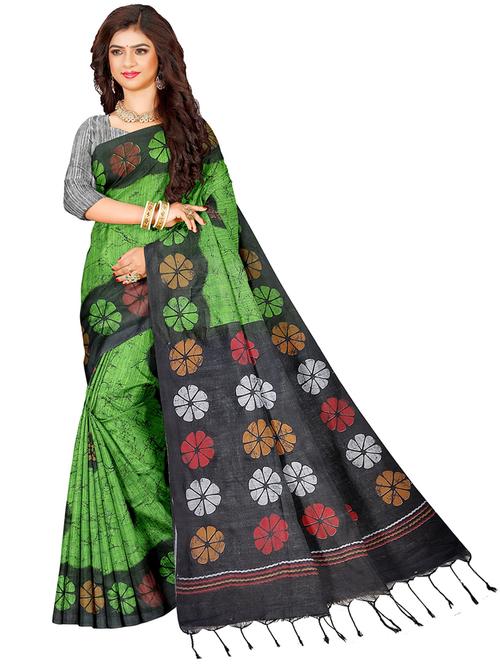 women green printed saree with blouse - 21195668 - Very Small Image - 1