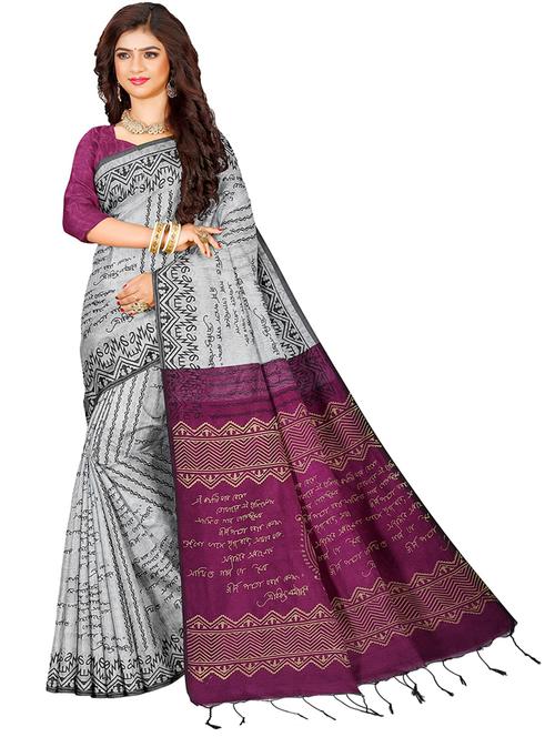 women grey printed handloom saree with blouse - 21195790 - Very Small Image - 1