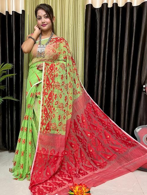 women self design jamdani saree - 21197131 - Very Small Image - 1