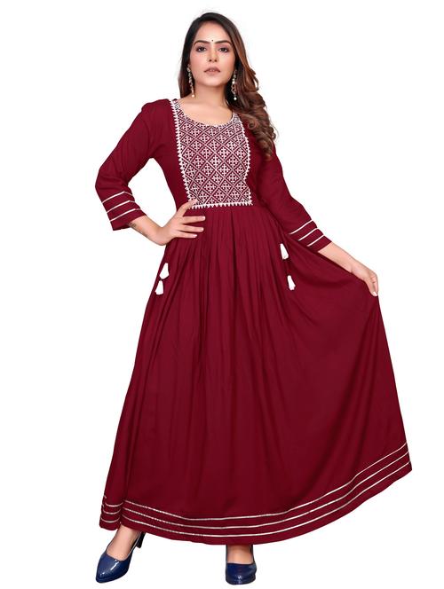 maroon rayon anarkali gown - 21198144 - Very Small Image - 1
