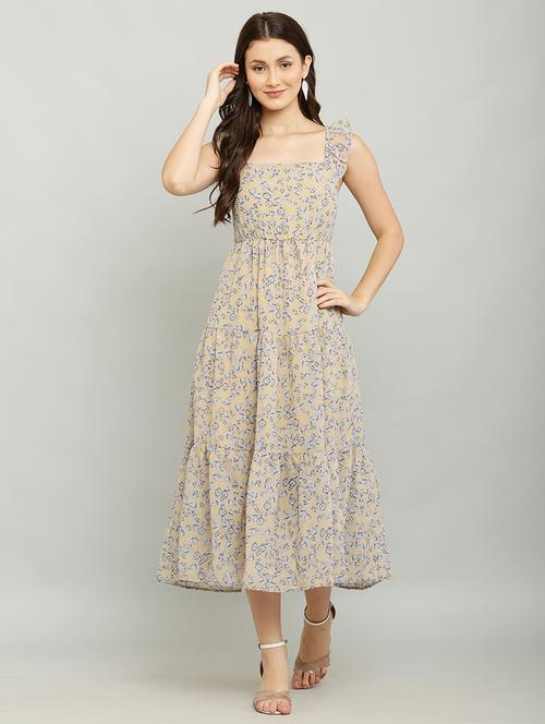 brown georgette tiered dress - 21201819 - Very Small Image - 1