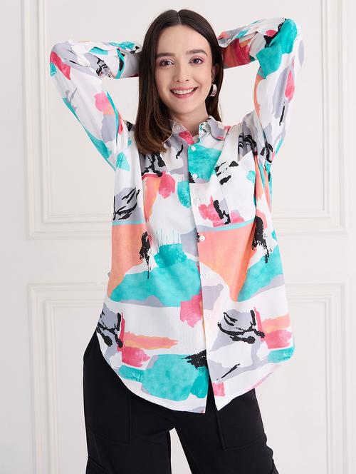 women printed collared oversized shirt - 21217569 - Very Small Image - 1