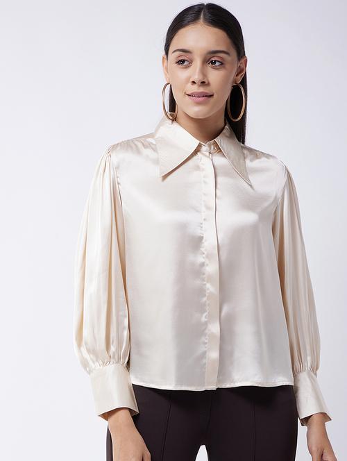 women solid collared puff sleeves shirt - 21217574 - Very Small Image - 1