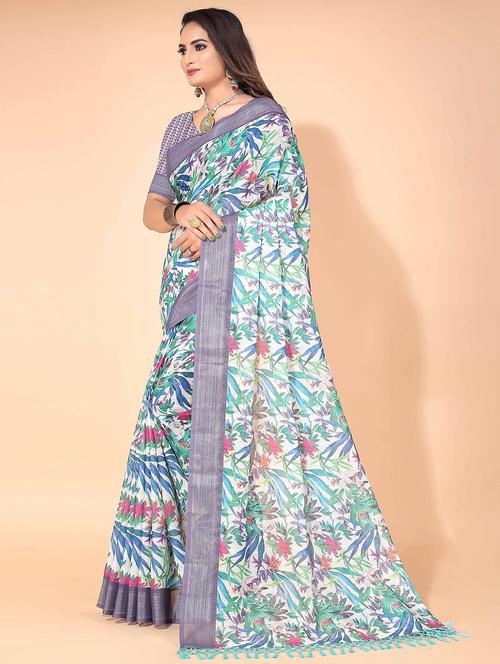women floral printed saree with blouse - 21218154 - Very Small Image - 1