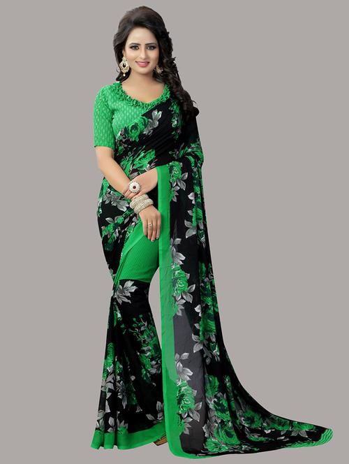 women black florals printed saree - 21220081 - Very Small Image - 1